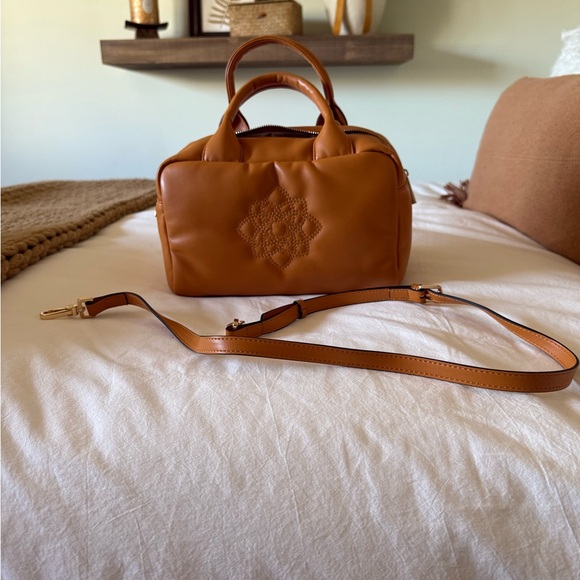 Lemani Paris Puffy Handbag Puffer Purse Designer Vegan Leather Orange Brown - Picture 7 of 9